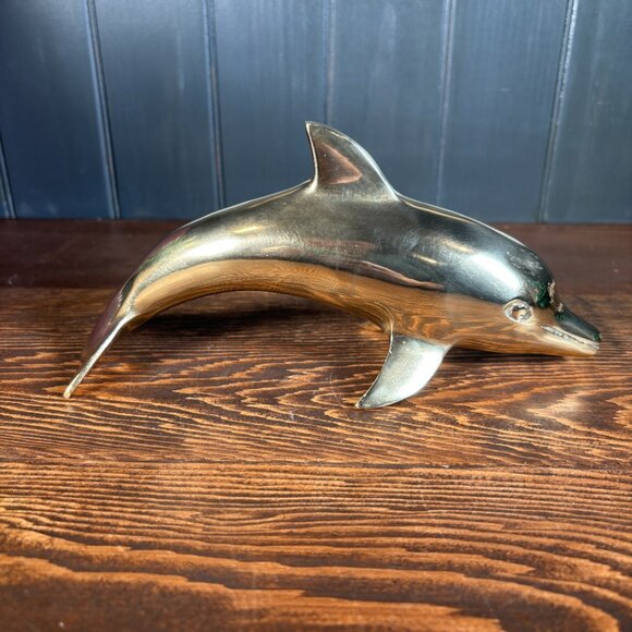 Vintage Brass Dolphin Figurine Nautical Coastal Decor for Shelf Display - Picture 3 of 17